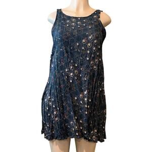 Nordstrom Hinge Crinkle Sleeveless Dress Dot Circle Floral Blue Size XS